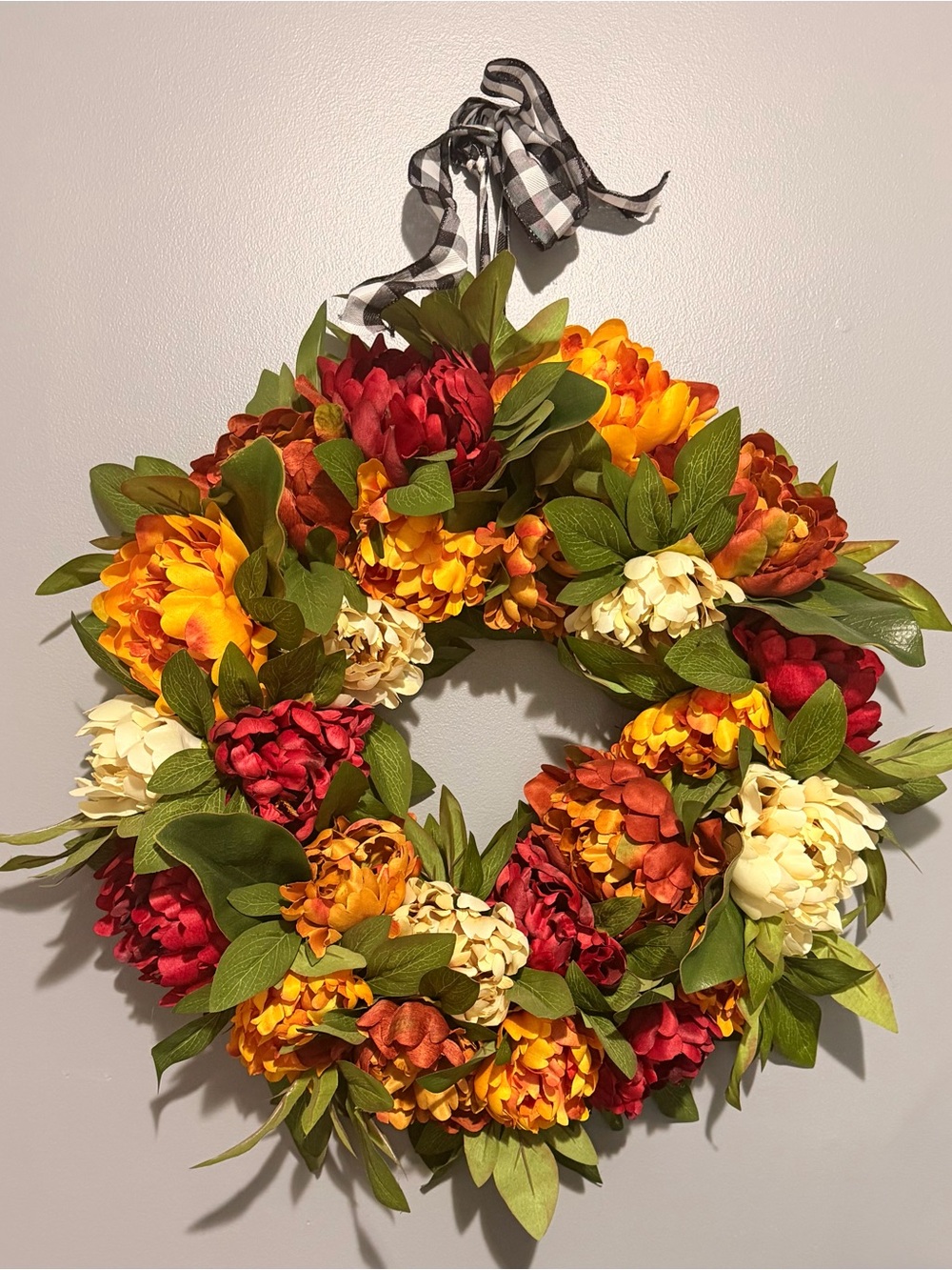 Autumn Floral Wreath - Red, Orange, Yellow, Cream